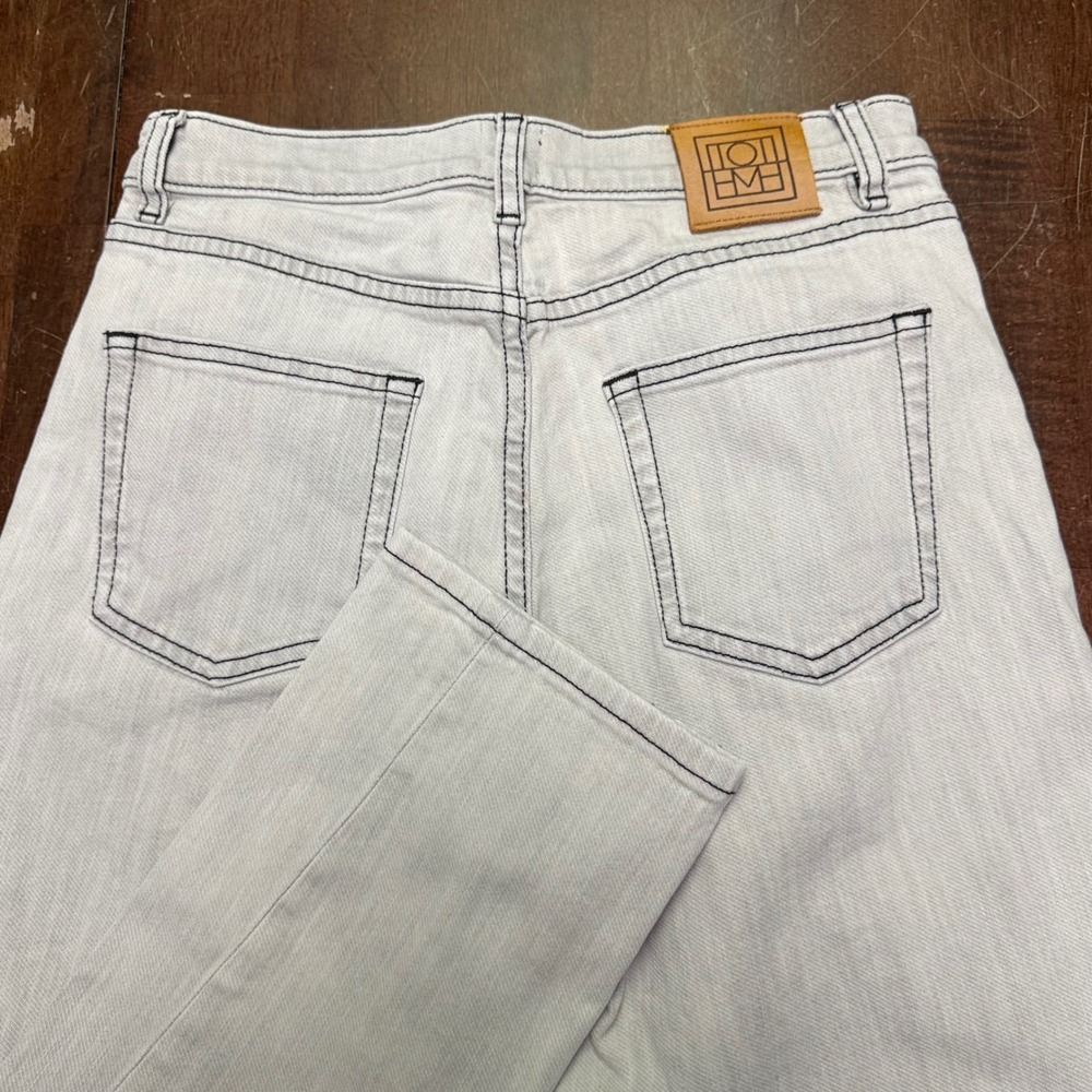 Toteme Original Straight Jeans Womens 27x25 Grey Contrast Stitch High Rise Denim